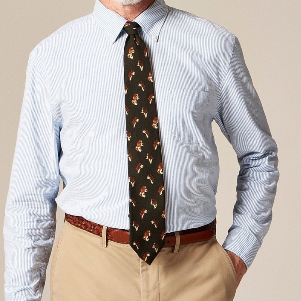 J crew olive dogs Italian wool tie in dog pattern